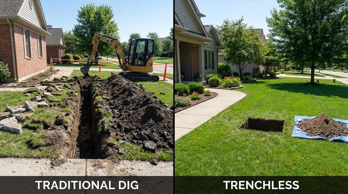 Trenchless sewer repair with minimal yard damage versus traditional excavation in Youngstown, FL
